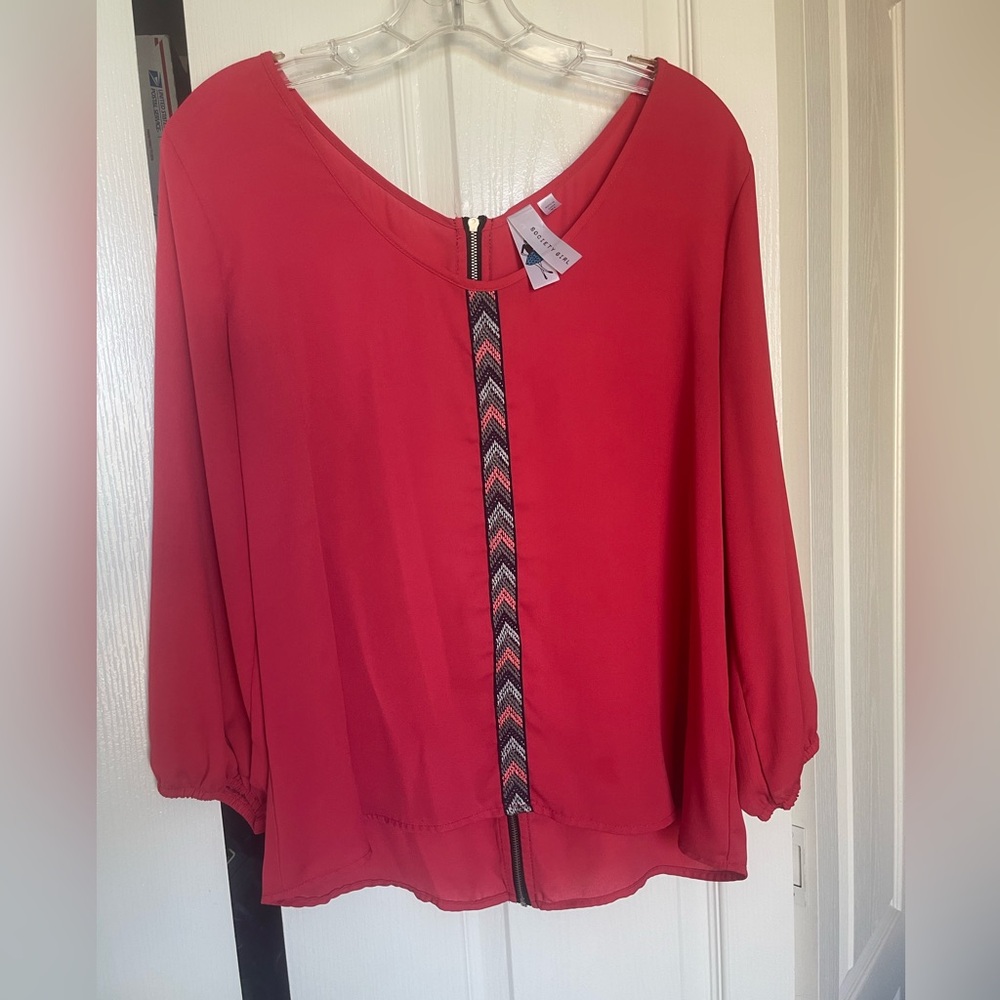 Gorgeous coral red blouse with full zip back